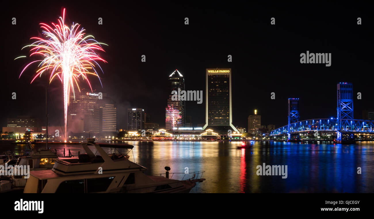 Firework's Over Downtown Jacksonville, Florida Stock Photo