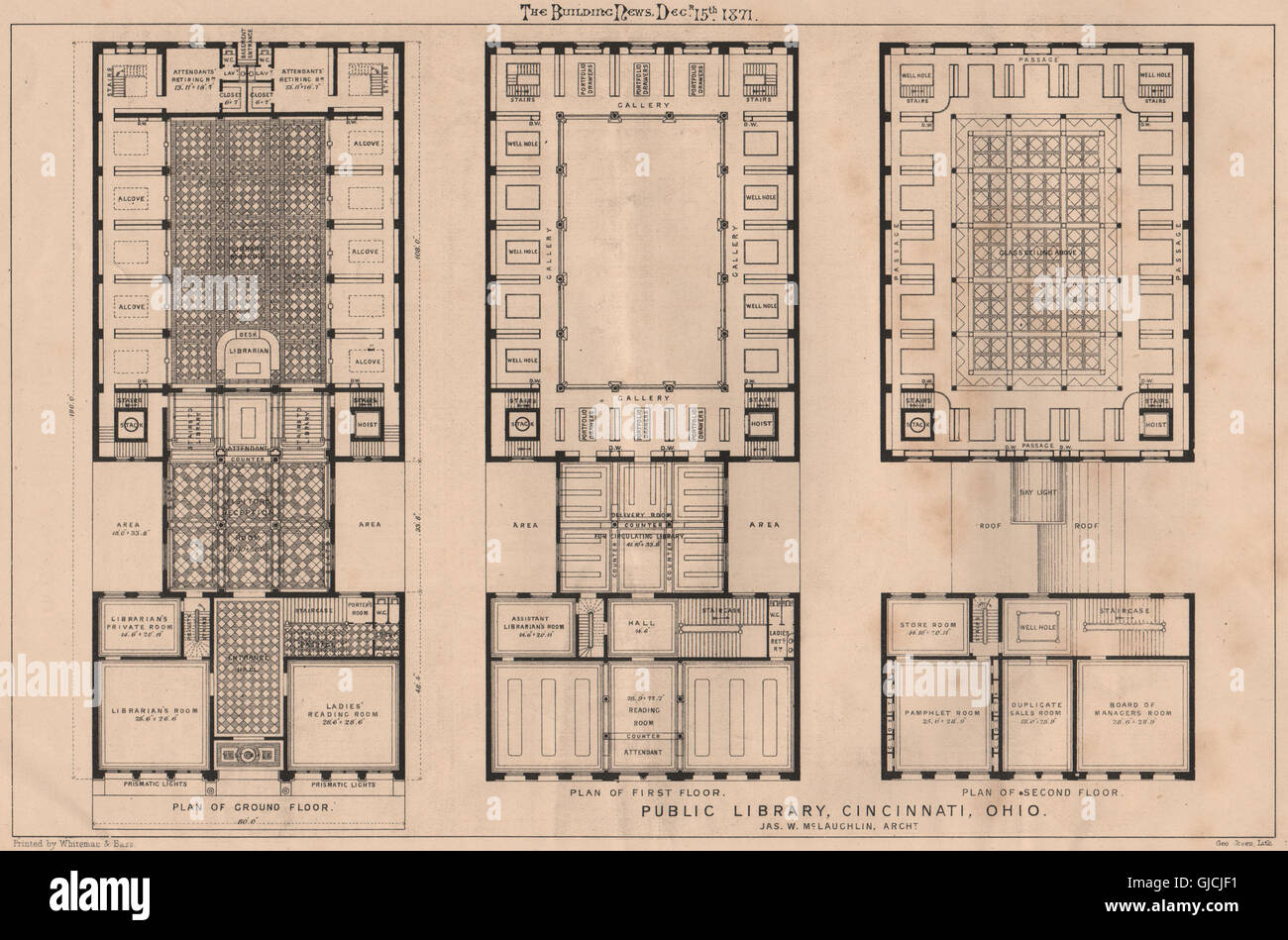 Public Library, Cincinnati, Ohio; Jas. W. Mc. Laughlin, Architect, print 1871 Stock Photo