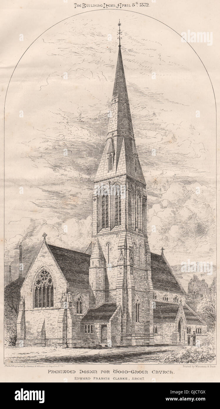 Premiated design for Wood Green Church. Edward Francis Clarke, Architect, 1872 Stock Photo