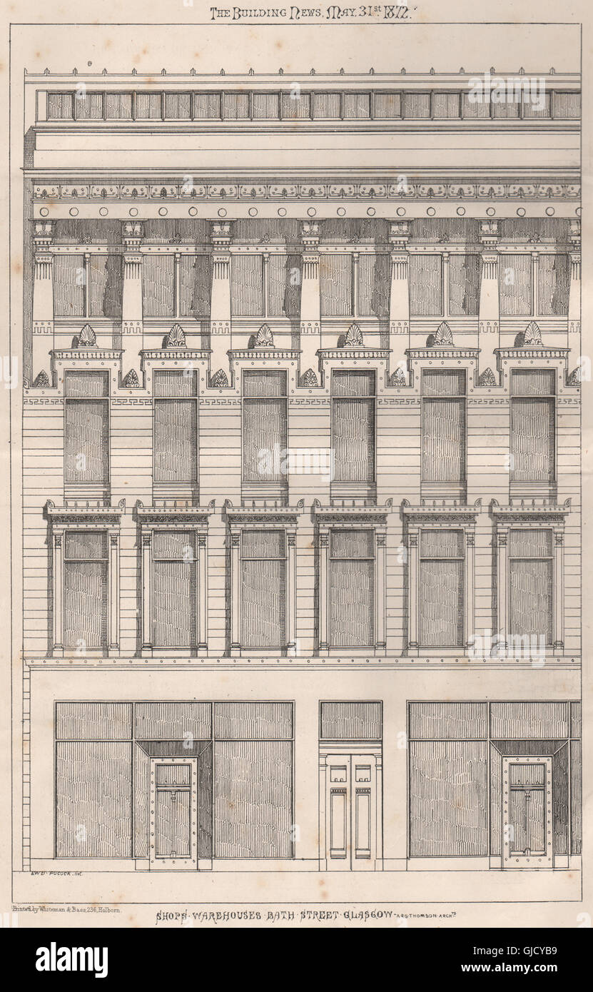 Shops & warehouses, Bath Street,Glasgow; A & G Thomson, Architects
