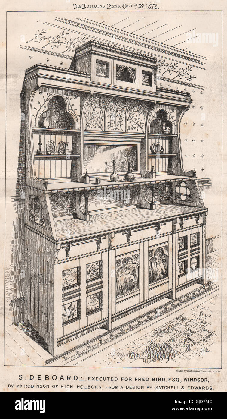 Sideboard, for Fred Bird, Windsor, by Satchell & Edwards, antique print 1872 Stock Photo