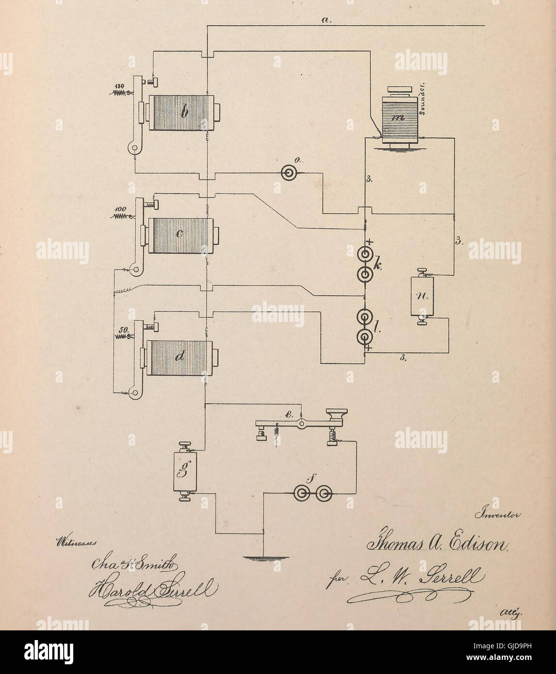 *Collection of United States Patents Granted to Thomas A. Edison, 1869-1884* (1869) showcases the groundbreaking inventions and innovations of Thomas Edison. The collection highlights patents in electric lighting, phonographs, and other technologies. Stock Photo