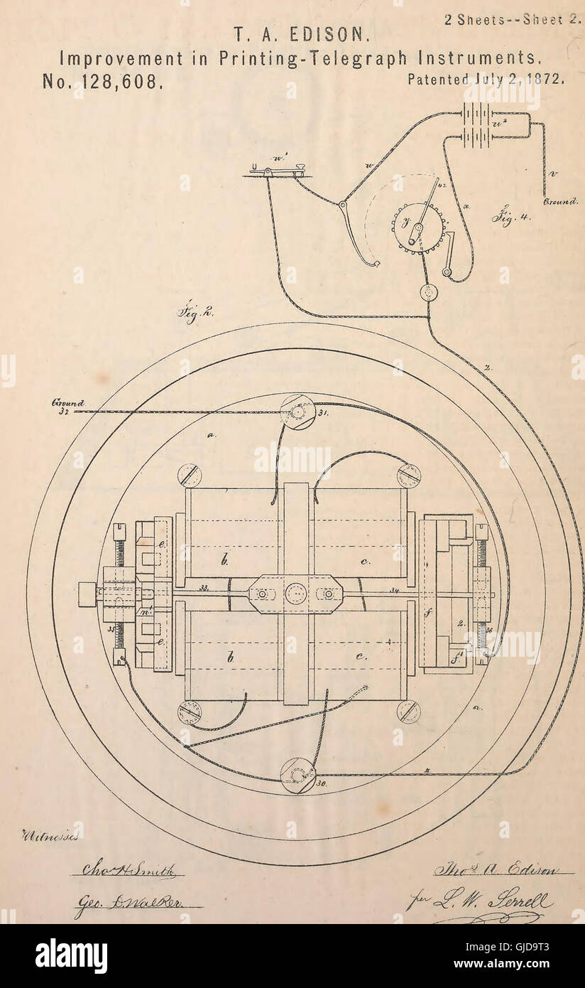 This collection features patents granted to Thomas Edison between 1869 and 1884, showcasing his significant contributions to various fields, including electric light, telegraphy, and phonographs. The patents reflect Edison's innovative ideas and technological advancements in electrical engineering and communications. Stock Photo