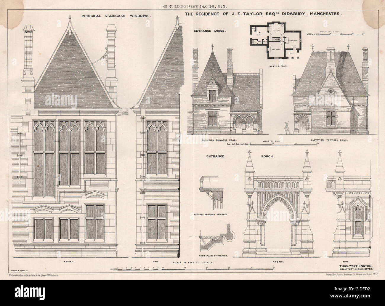The residence of J.E. Taylor, Didsbury, Manchester; Thos. Worthington Archt 1873 Stock Photo