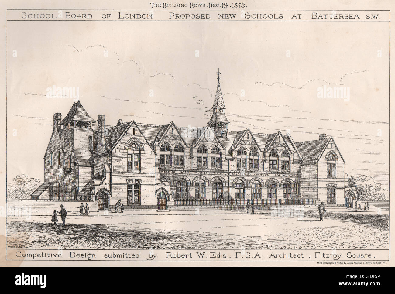 Design submitted by Robert W. Edis. Architect, Fitzroy Square, old print 1873 Stock Photo