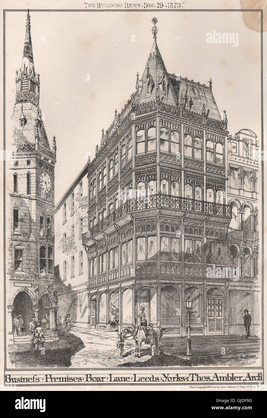 Business premises, Boar Lane, Leeds. Thos Ambler, Architect. Yorkshire, 1873 Stock Photo