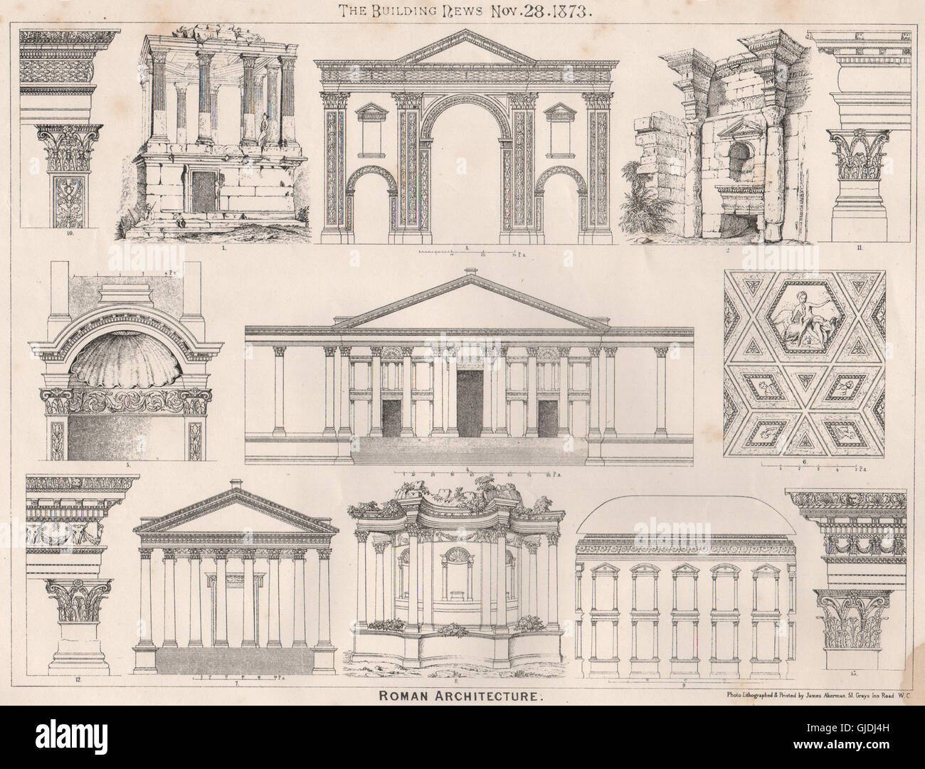Roman architecture. Rome, antique print 1873 Stock Photo - Alamy