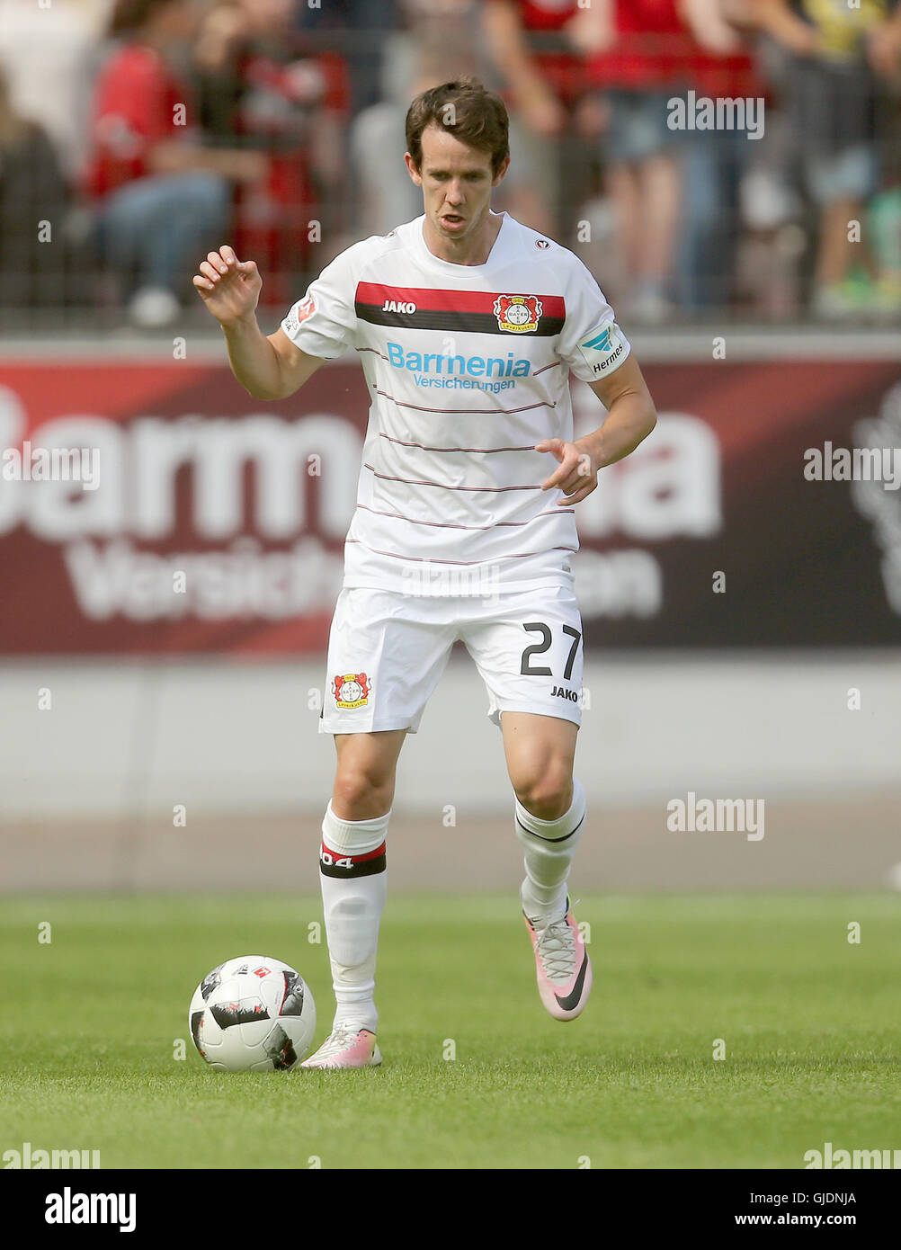 Leverkusen, Germany. 13th Aug, 2016. Leverkusen's Robbie Kruse in action  during the soccer test match between Bayer Leverkusen and Real Sociedad at  BayArena in Leverkusen, Germany, 13 August 2016. PHOTO: INA  FASSBENDER/dpa/Alamy