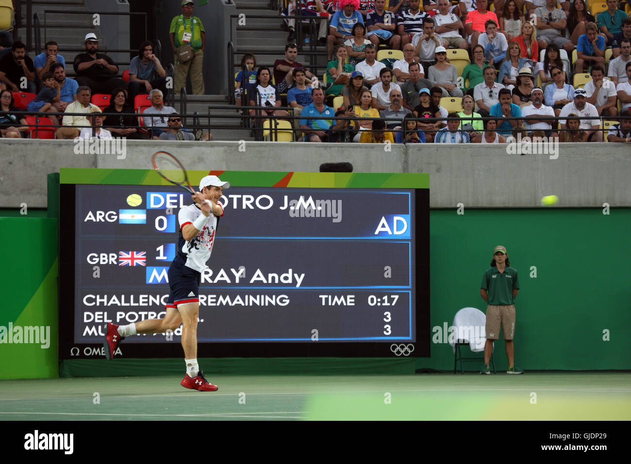 Rio de Janeiro, Brazil. 14th Aug, 2016. Andy Murray in the Olympic Mens Singles Tennis Final in Rio de Janeiro, Brazil Stock Photo