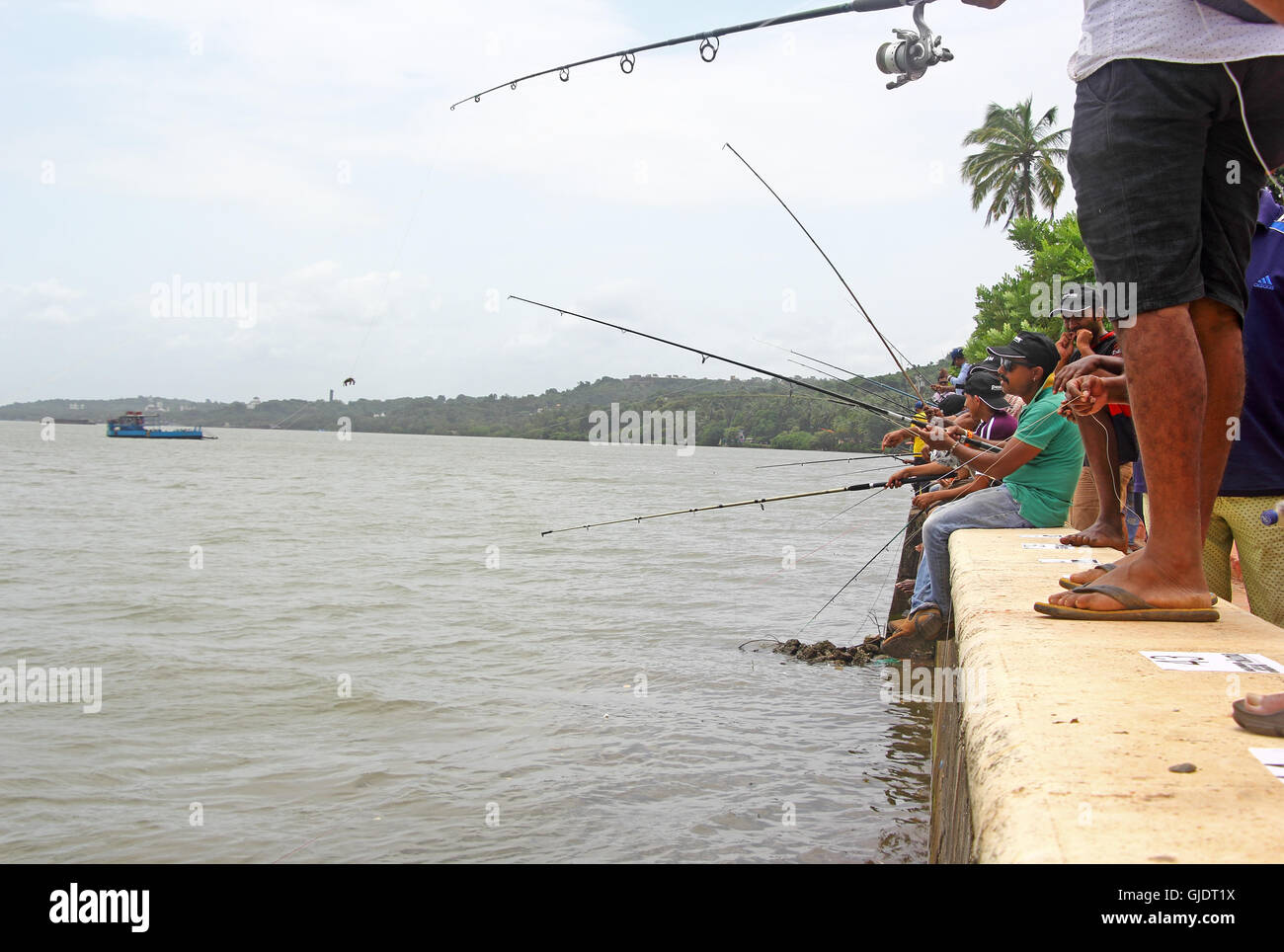 Goa, India. 15th August, 2016. Anglers participate in the 17th Annual All Goa Fishing Competition and Sea Food Festival at Ribandar in Goa, India. This is an annual event held on the banks of River Mondovi. MathewJoseK/Alamy Live News Stock Photo