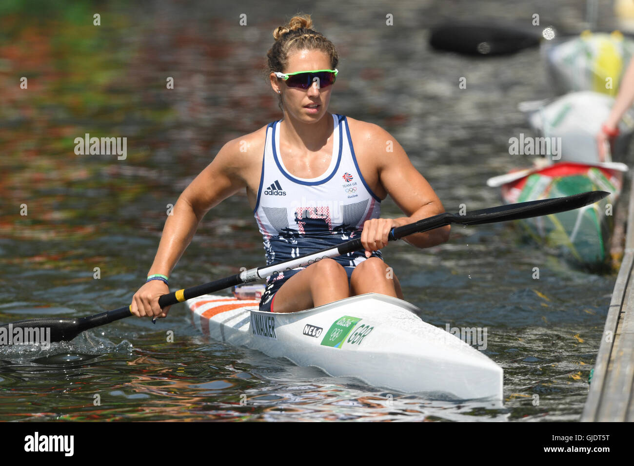 Rio de Janeiro, Brazil. 15th Aug, 2016. Jess Walker of Great Britain  paddles after the Women's Kayak Single 200m Semifinals of the Canoe Sprint  events during the Rio 2016 Olympic Games at
