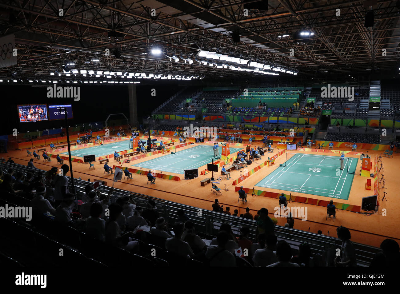 Rio de Janeiro, Brazil. 15th Aug, 2016. General view Badminton : Men's  Doubles Quarter finals at Riocentro - Pavilion 4 during the Rio 2016 Olympic  Games in Rio de Janeiro, Brazil .