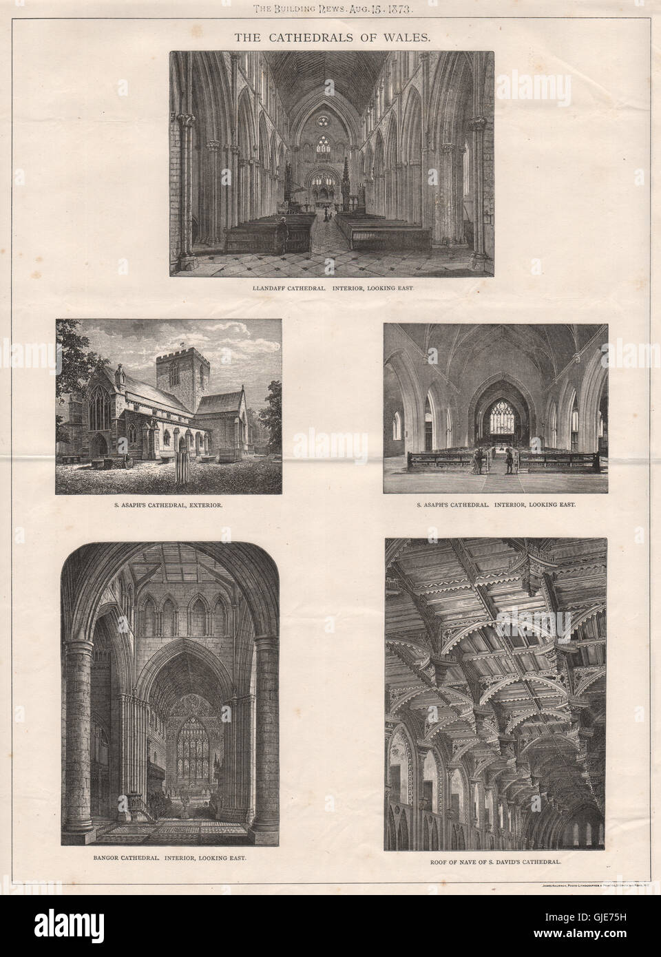 The Cathedrals of Wales; Llandaff St. Asaph Bangor St. David's, old print 1873 Stock Photo