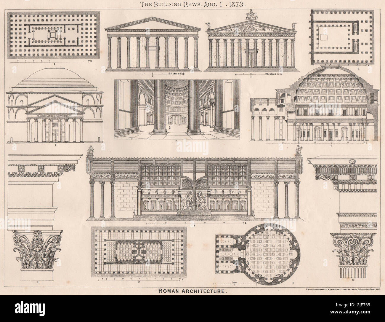 Roman architecture. Rome (5), antique print 1873 Stock Photo - Alamy