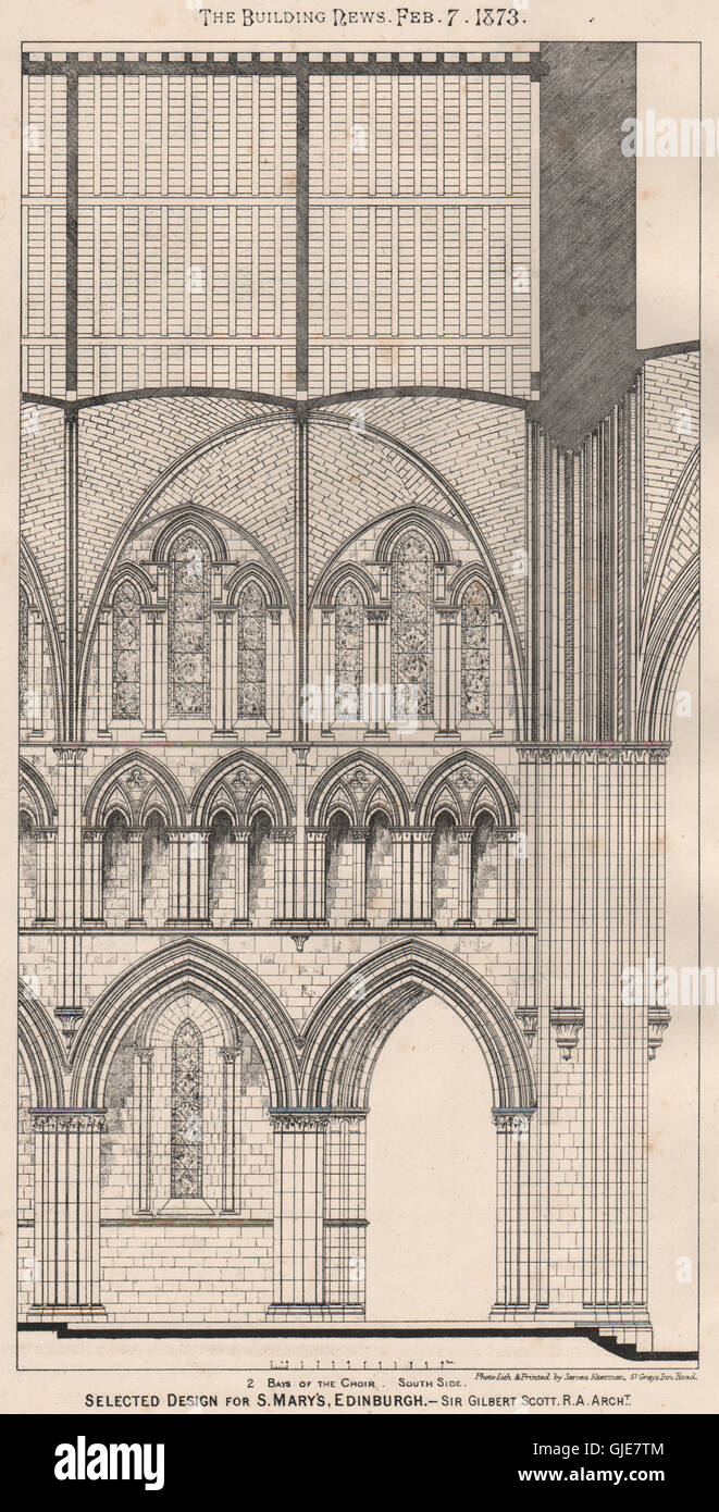 St. Mary's, Edinburgh; Sir Gilbert Scott. Architect, antique print 1873 Stock Photo
