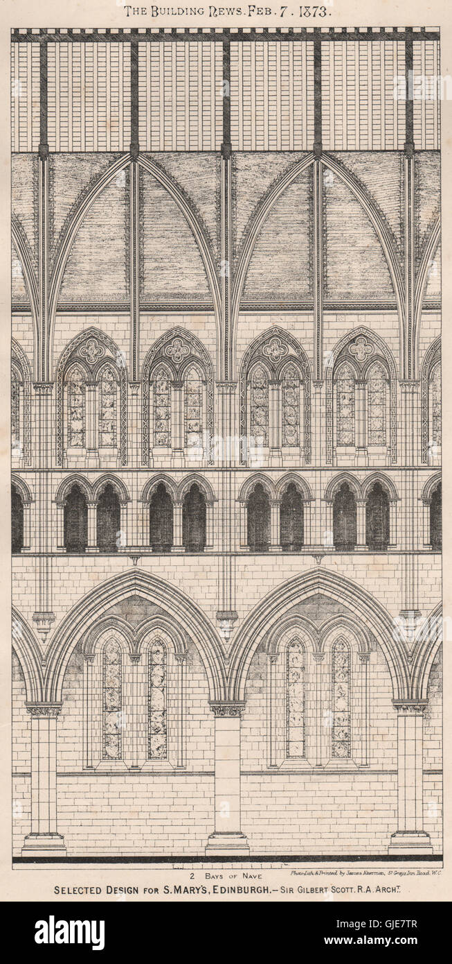 St. Mary's, Edinburgh; Sir Gilbert Scott. Architect (2), antique print 1873 Stock Photo