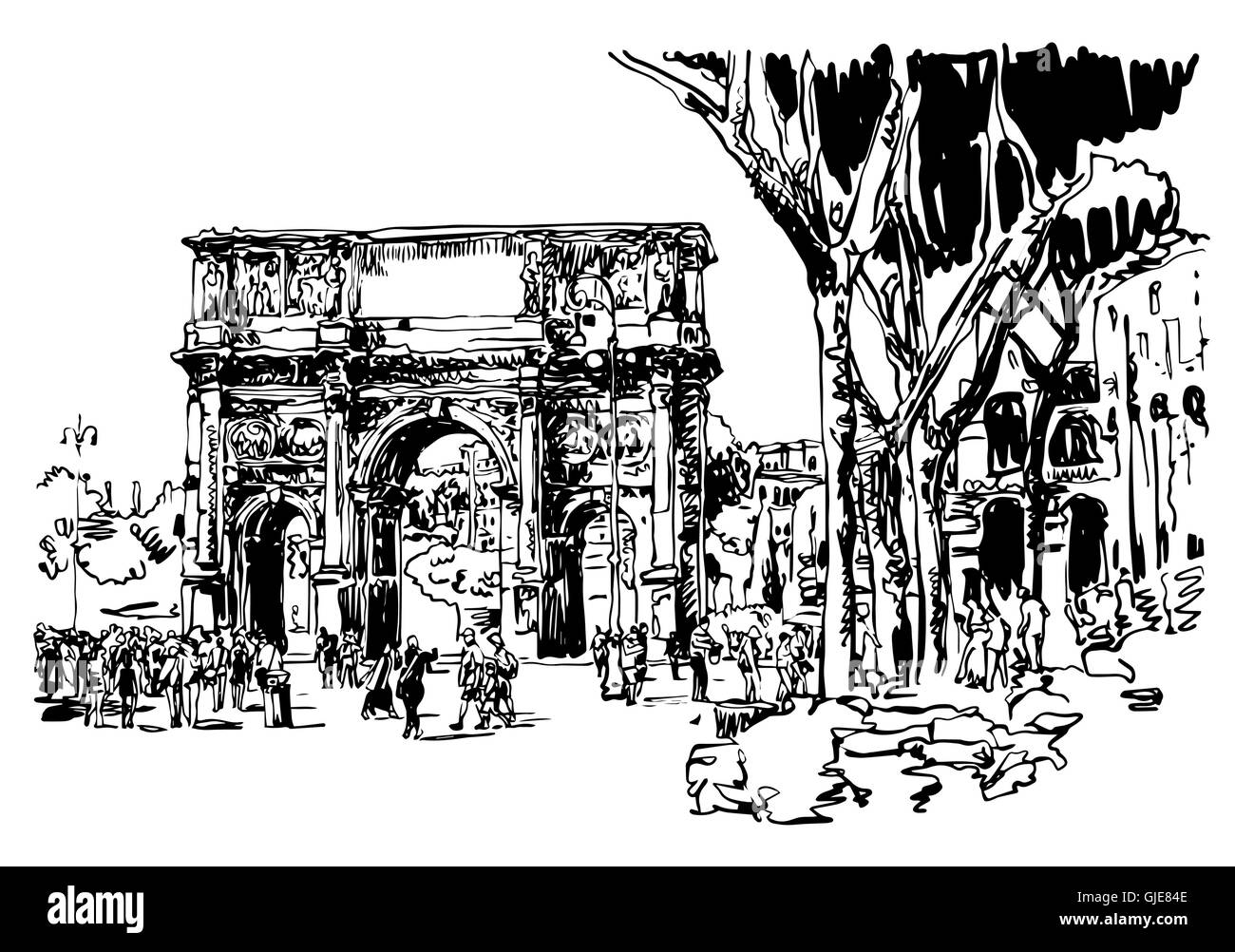 sketch digital drawing Rome Italy landmark - arch of Konstantine Stock Vector
