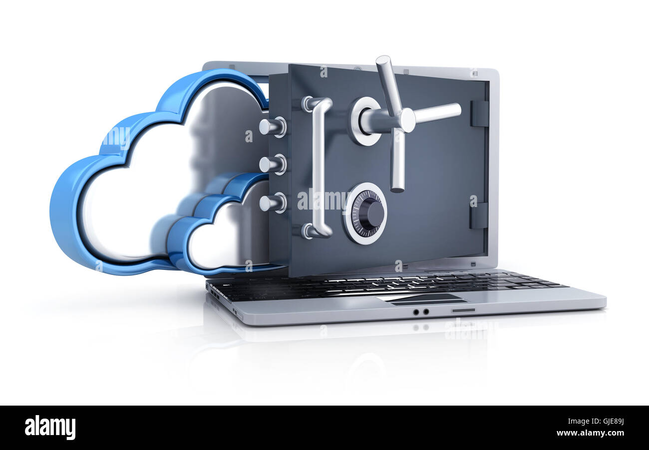 Laptop safe and cloud storage (done in 3d rendering) Stock Photo