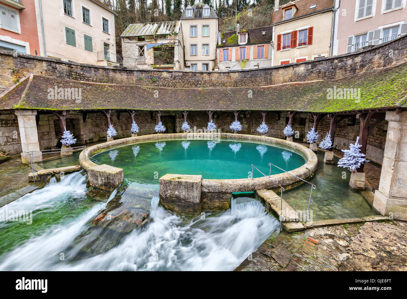 La fosse Dionne - the karst spring located in the center of Tonnerre, France Stock Photo