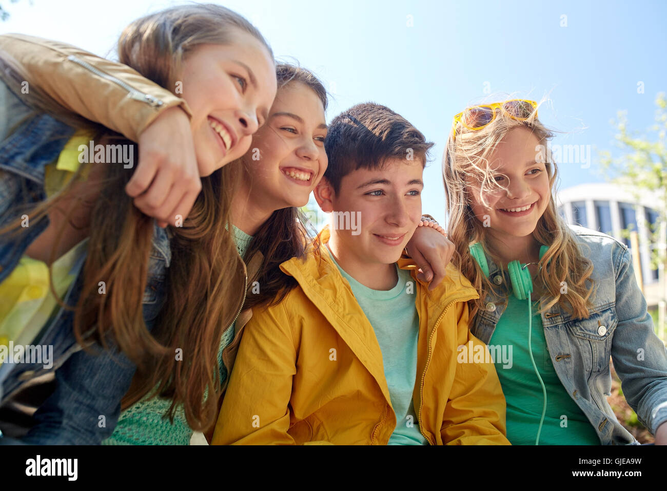 happy teenage students or friends outdoors Stock Photo - Alamy