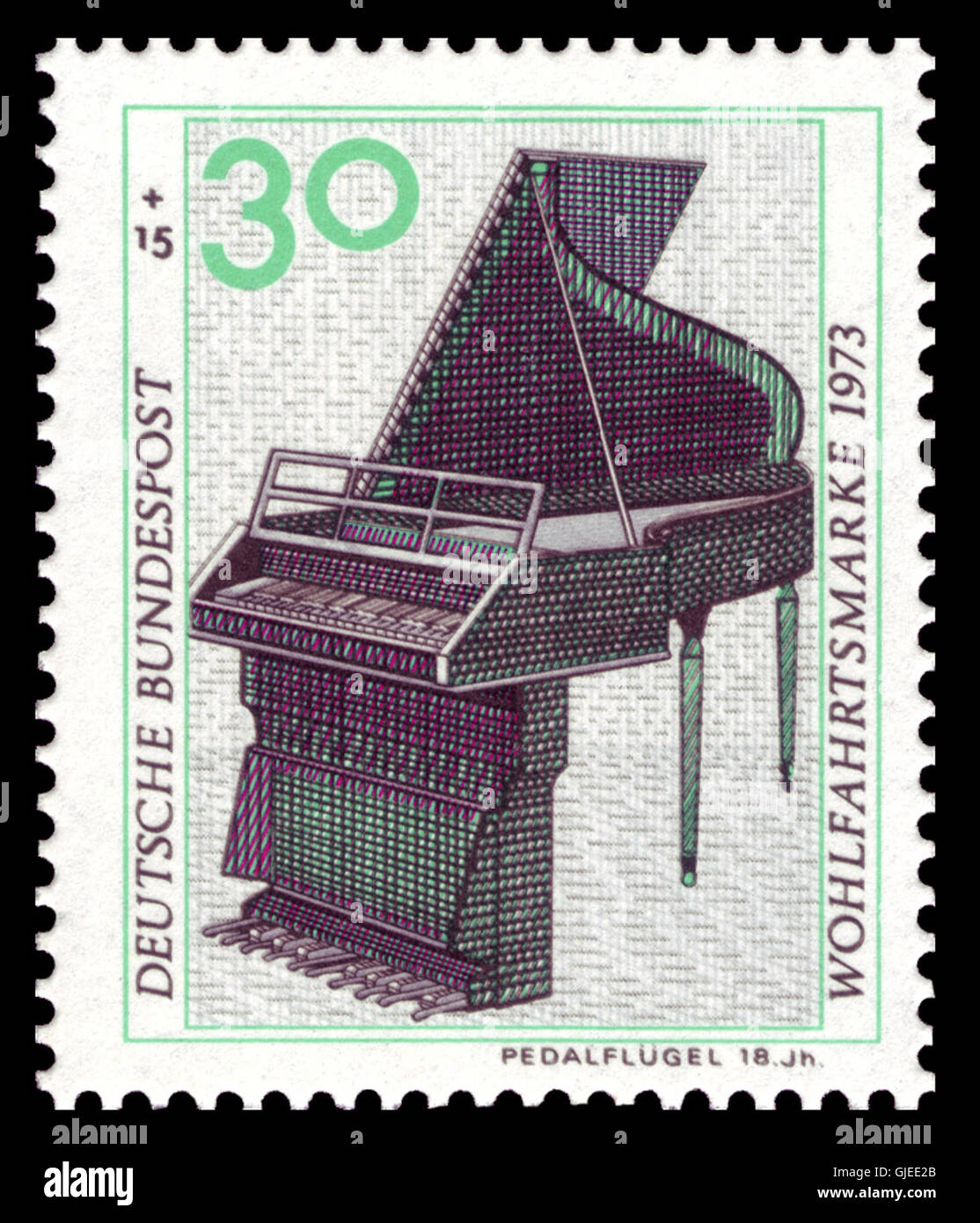 The DBP 1973 MiNr 783 stamp honors the welfare and music instrument ...