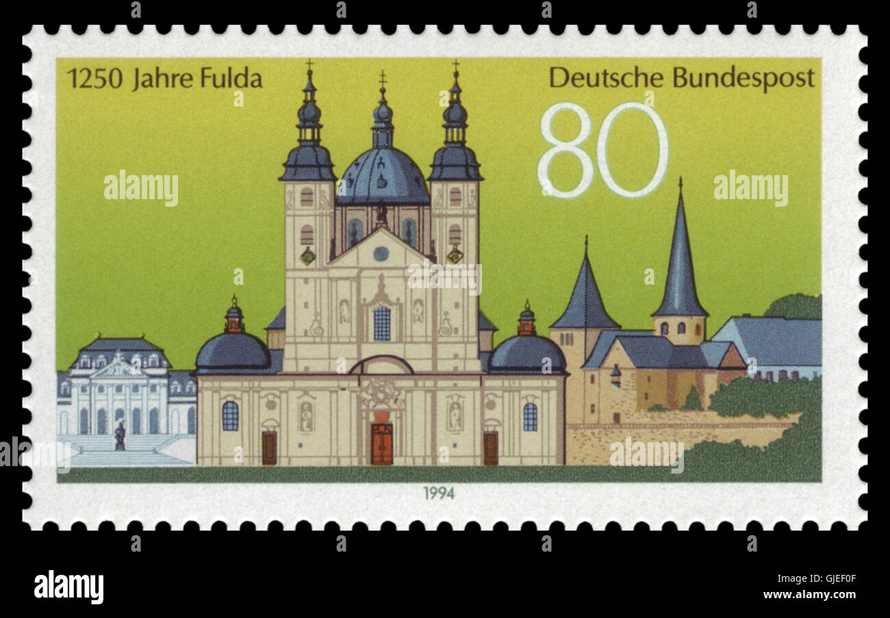 The DBP 1994 1722 Fulda stamp features an image of the city of Fulda ...