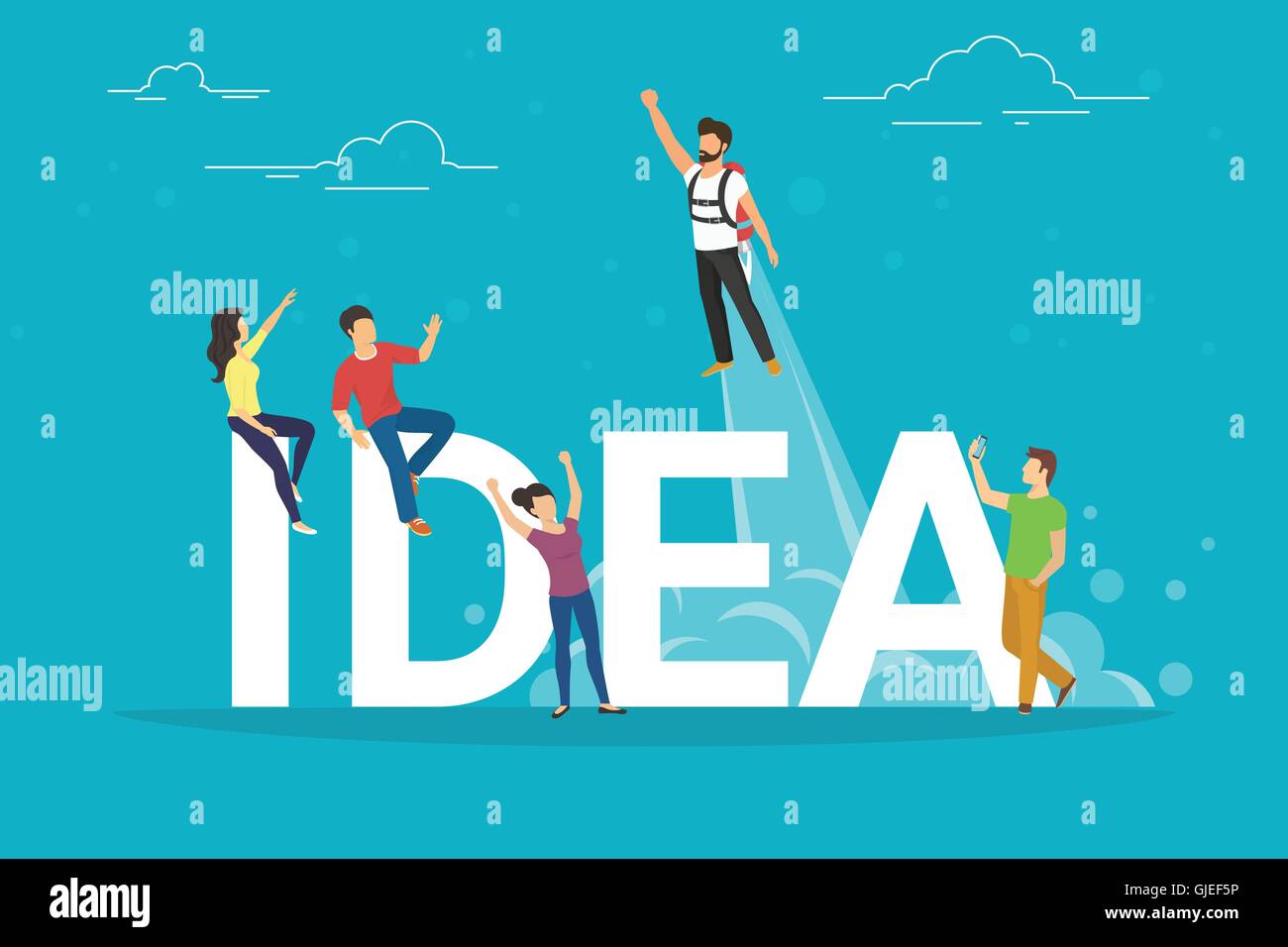 Idea concept illustration of business people working together as team ...