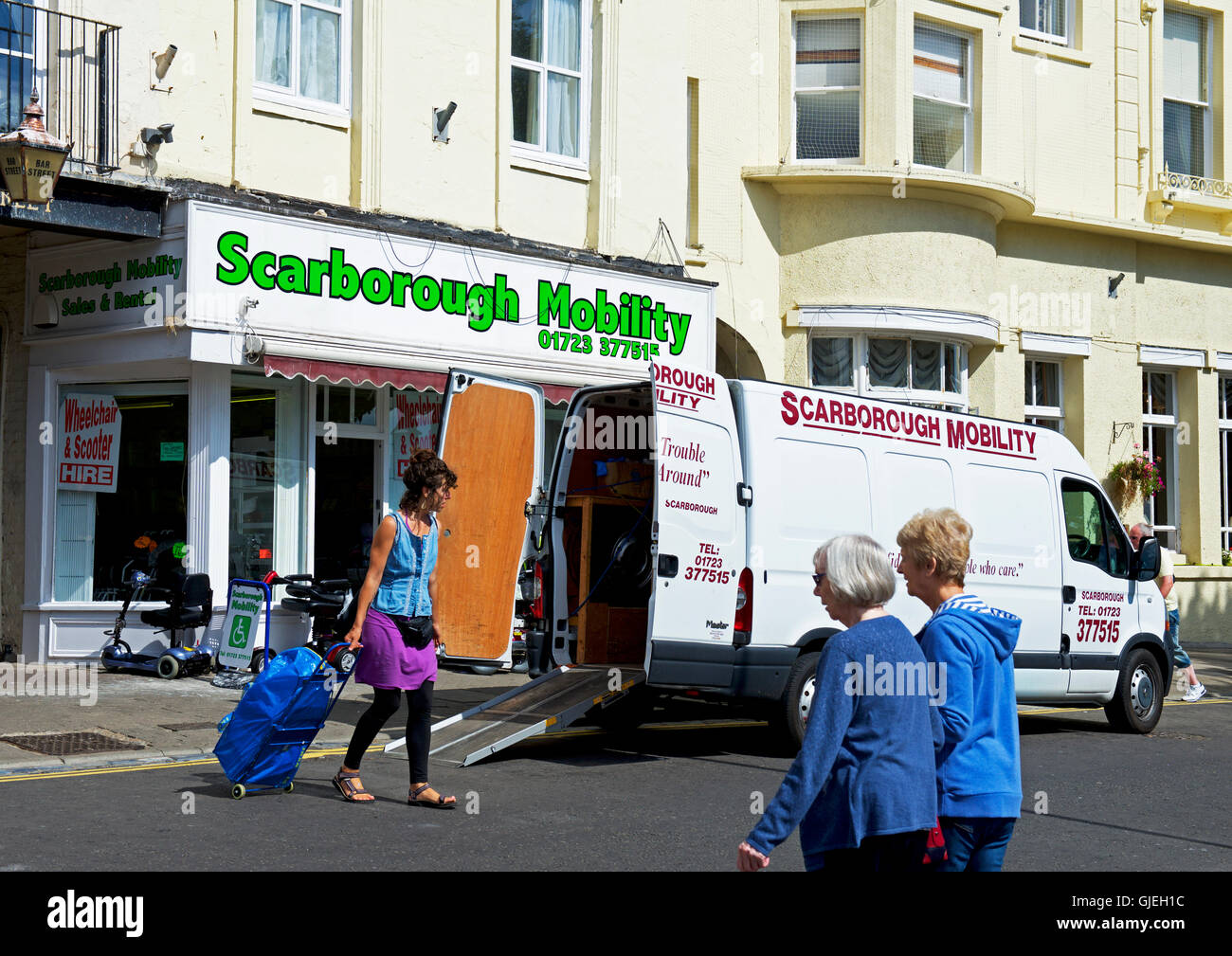 Delivery van outside shop, Scarborough Mobility, selling mobility scooters, Scarborough, North