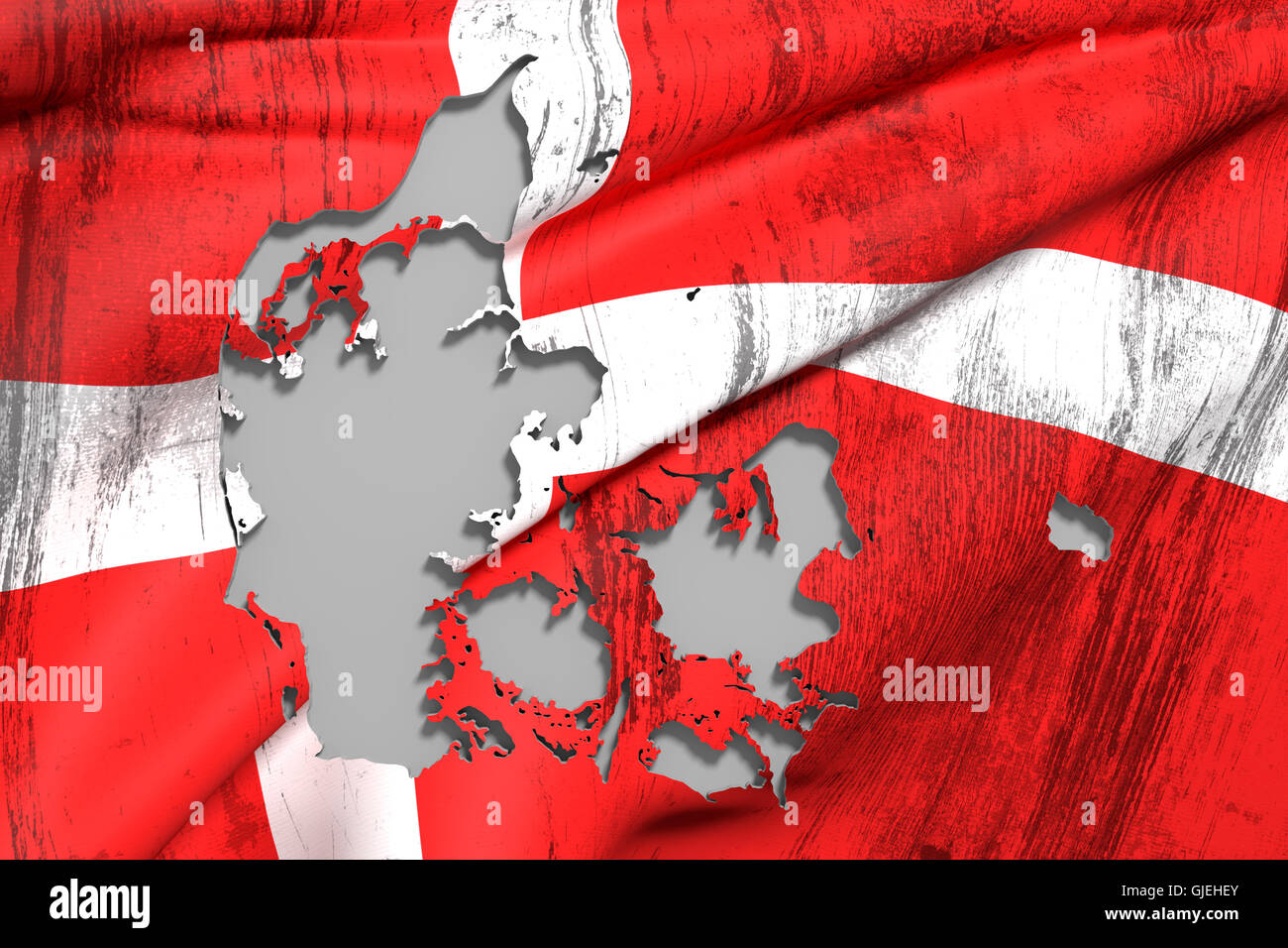 3d rendering of Denmark map and flag on background. Stock Photo