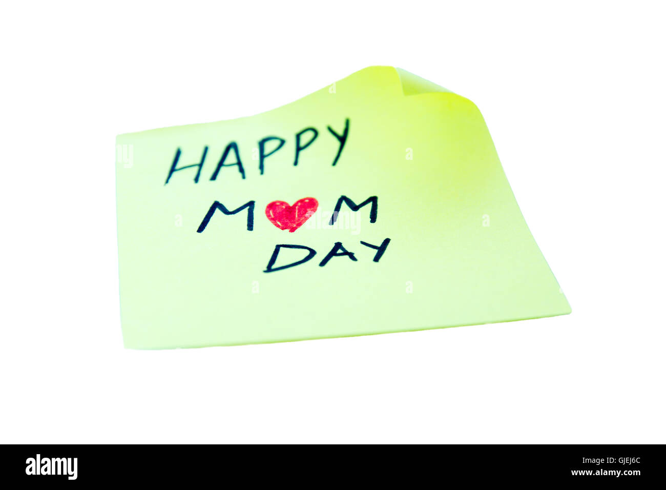 Post it with the word mom happy on a white background Stock Photo