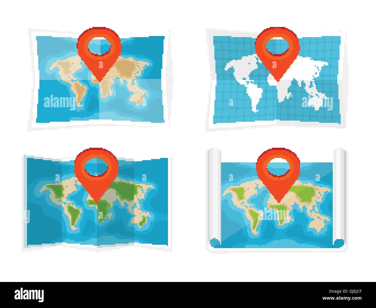 World map in a flat style. Earth, globe. Navigation. Route and ...