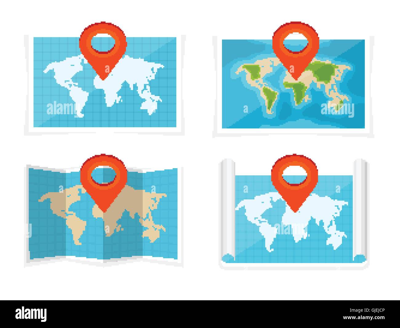 World map in a flat style. Earth, globe. Navigation. Route and ...