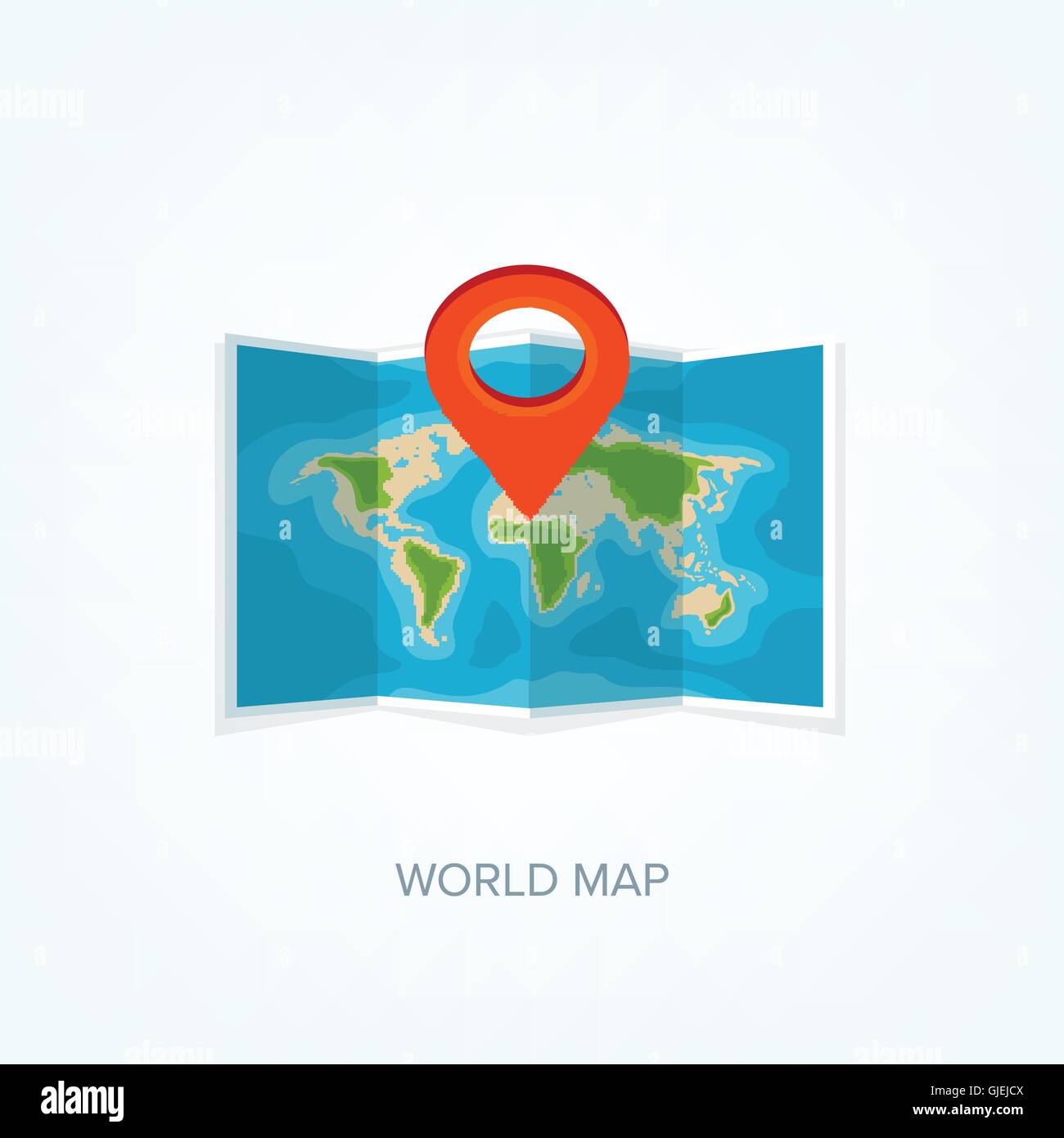 World map in a flat style. Earth, globe. Navigation. Route and ...
