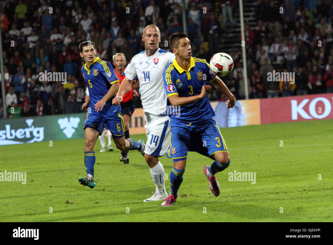 Yevhen Khacheridi (3) in action during the EURO 2016 qualifier Slovakia vs Ukraine 0-0. Stock Photo