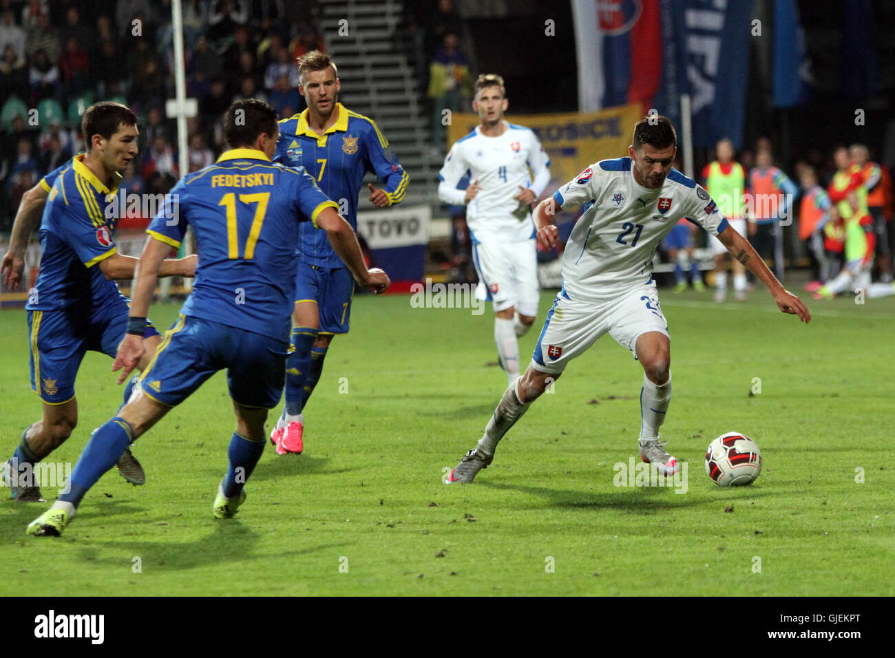 Michal Duris (21) in action during the EURO 2016 qualifier Slovakia vs Ukraine 0-0. Stock Photo