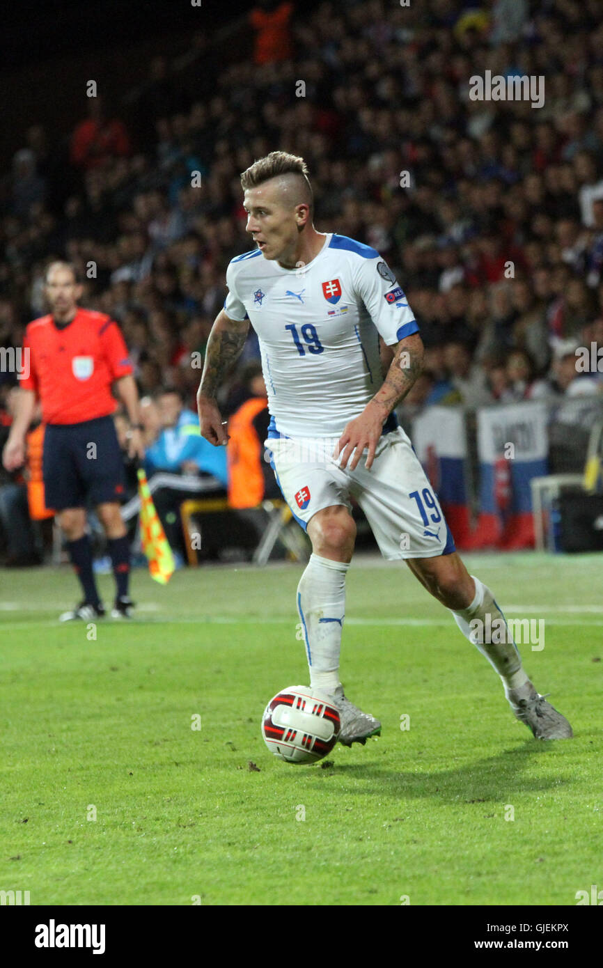 Juraj Kucka during the EURO 2016 qualifier Slovakia vs Ukraine 0-0. Stock Photo