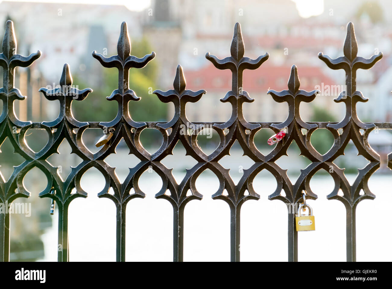 Openwork forged metal fence, Prague Stock Photo
