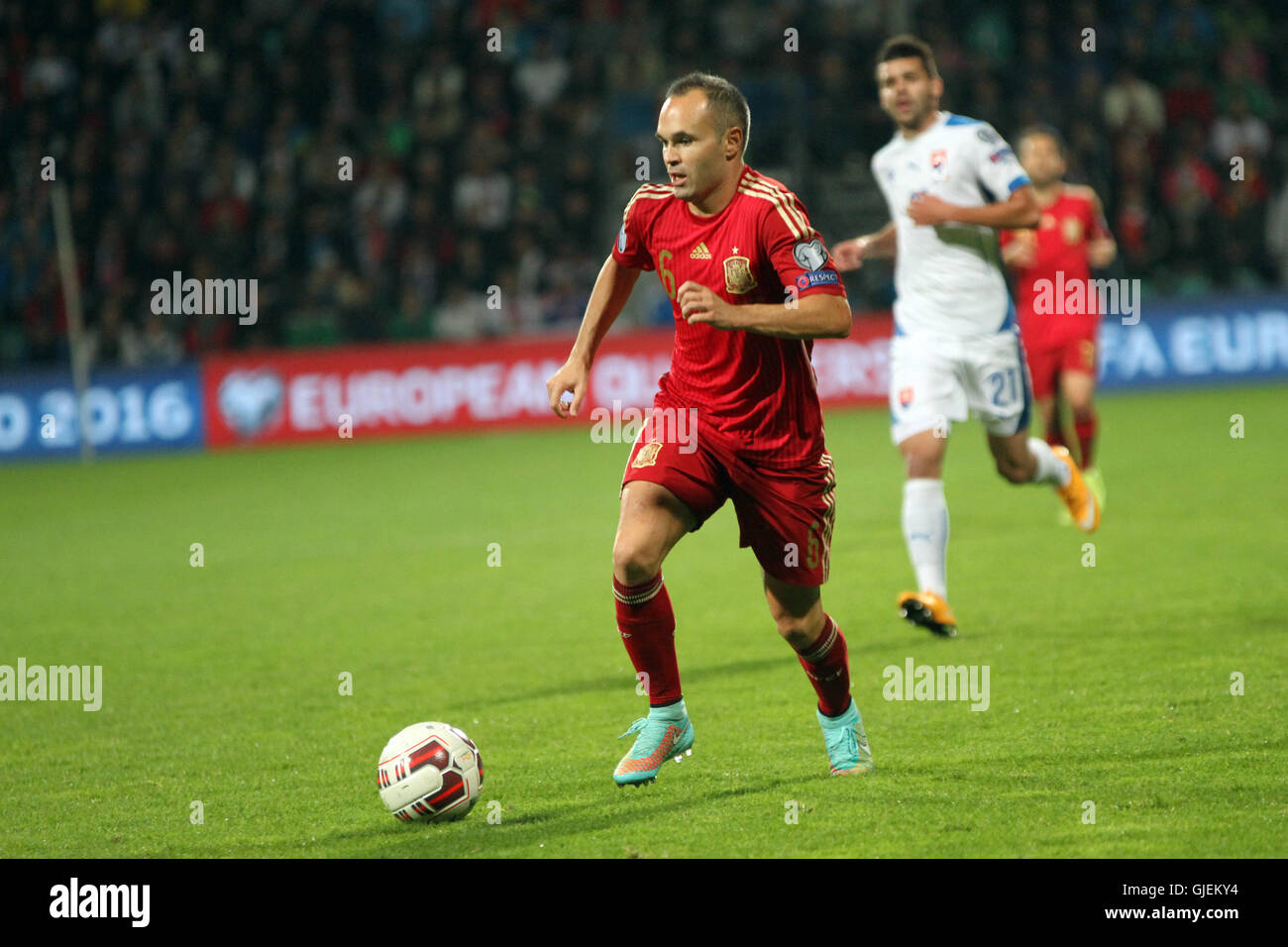 Andres Iniesta during EURO 2016 qualifier Slovakia vs Spain 2-1. Stock Photo