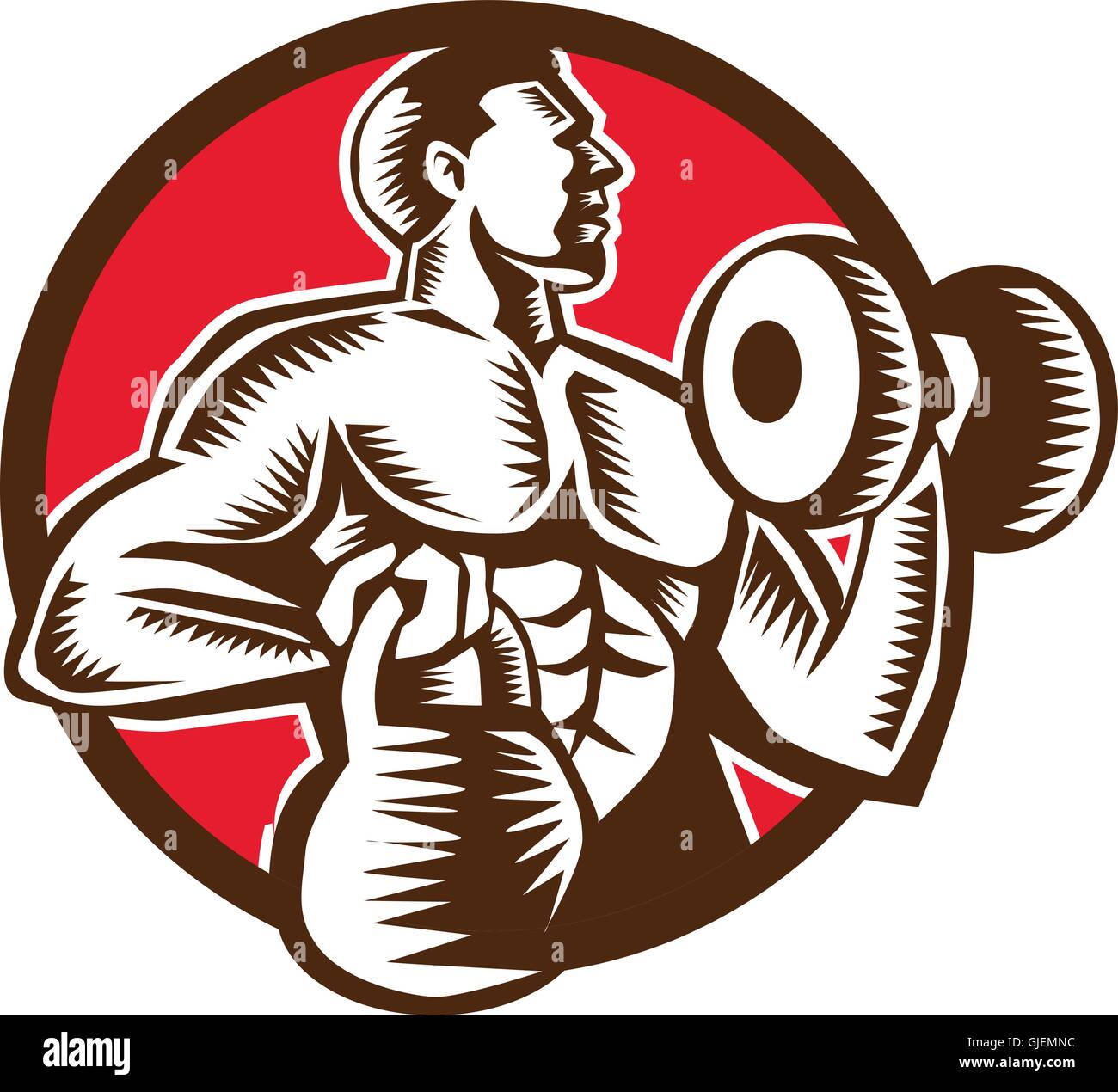 Illustration of an athlete weightlifter lifting kettlebell with one ...