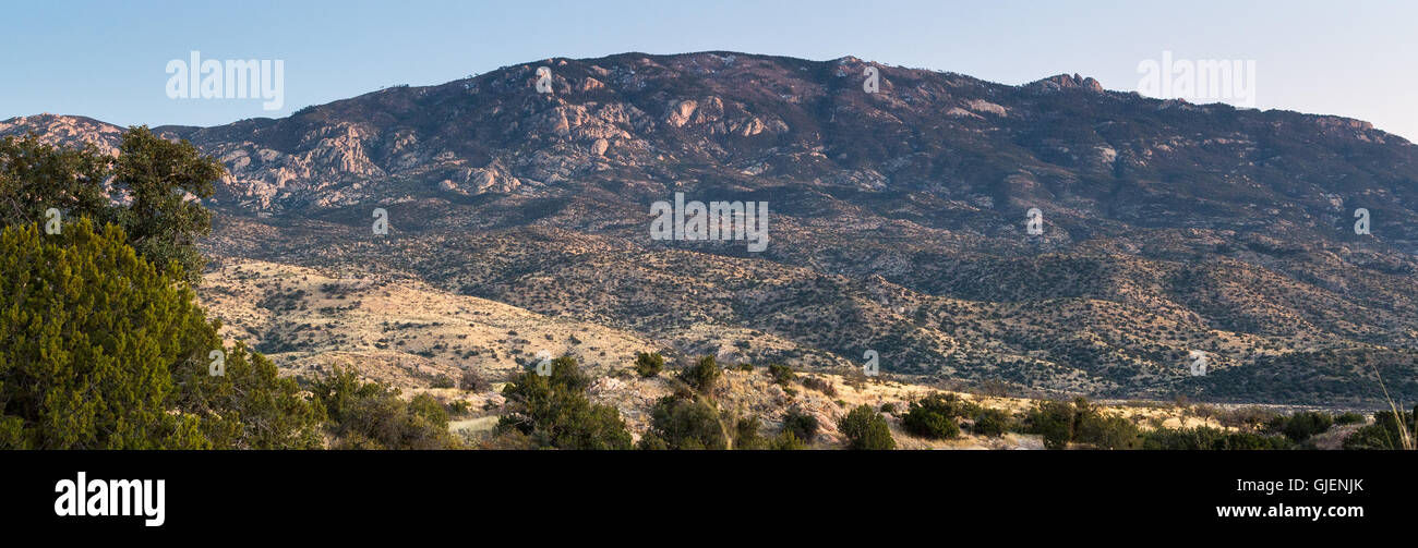 Mica Mountain rising up out of the Sonoran Desert grassland floor. Coronado National Forest, Arizona Stock Photo