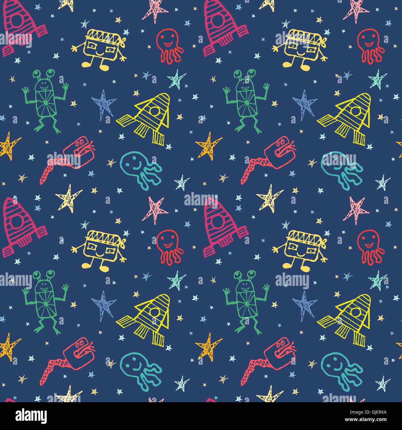 Colorful vector hand drawn doodles cartoon set of Space objects Stock ...