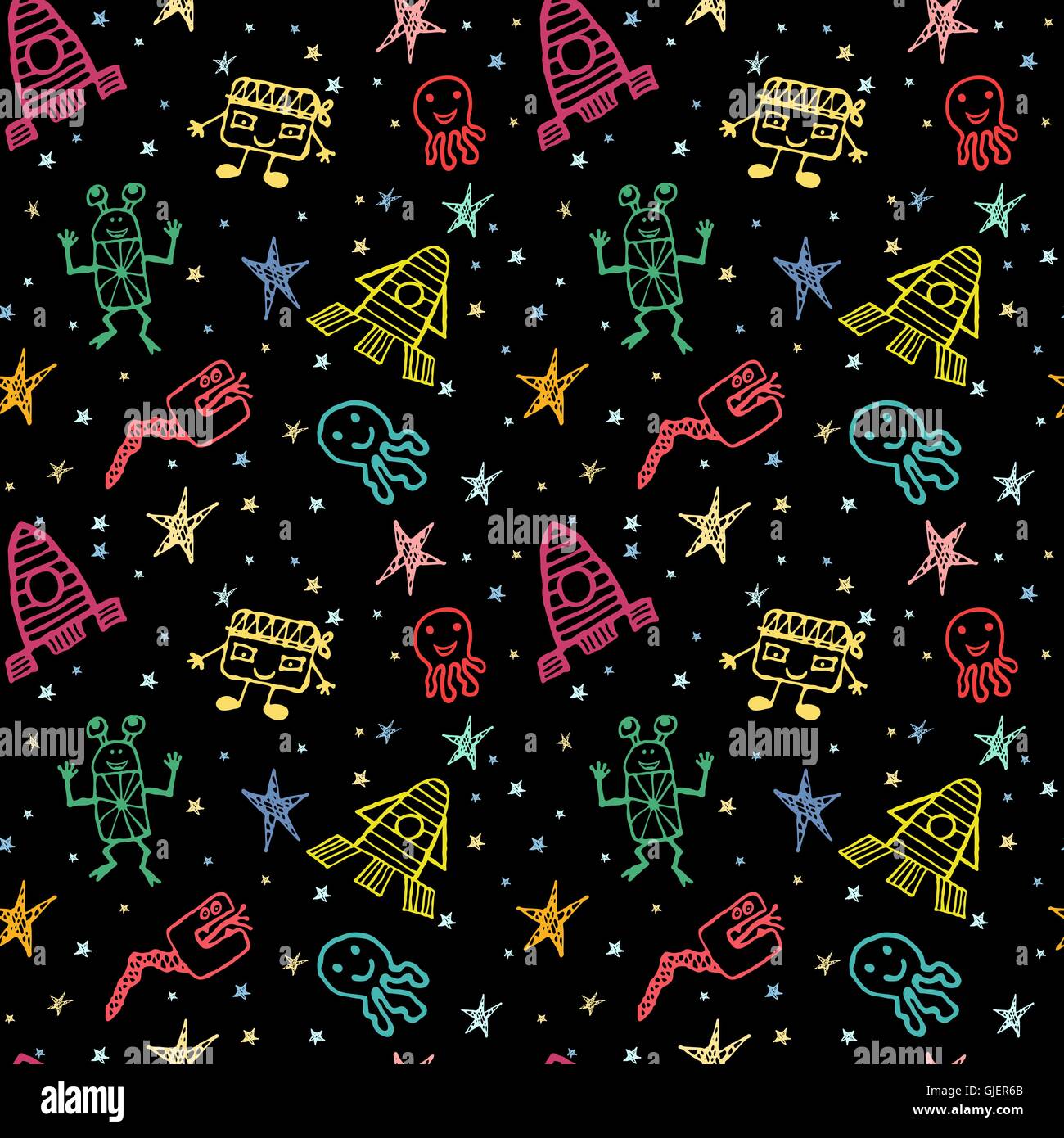 Colorful vector hand drawn doodles cartoon set of Space objects Stock ...