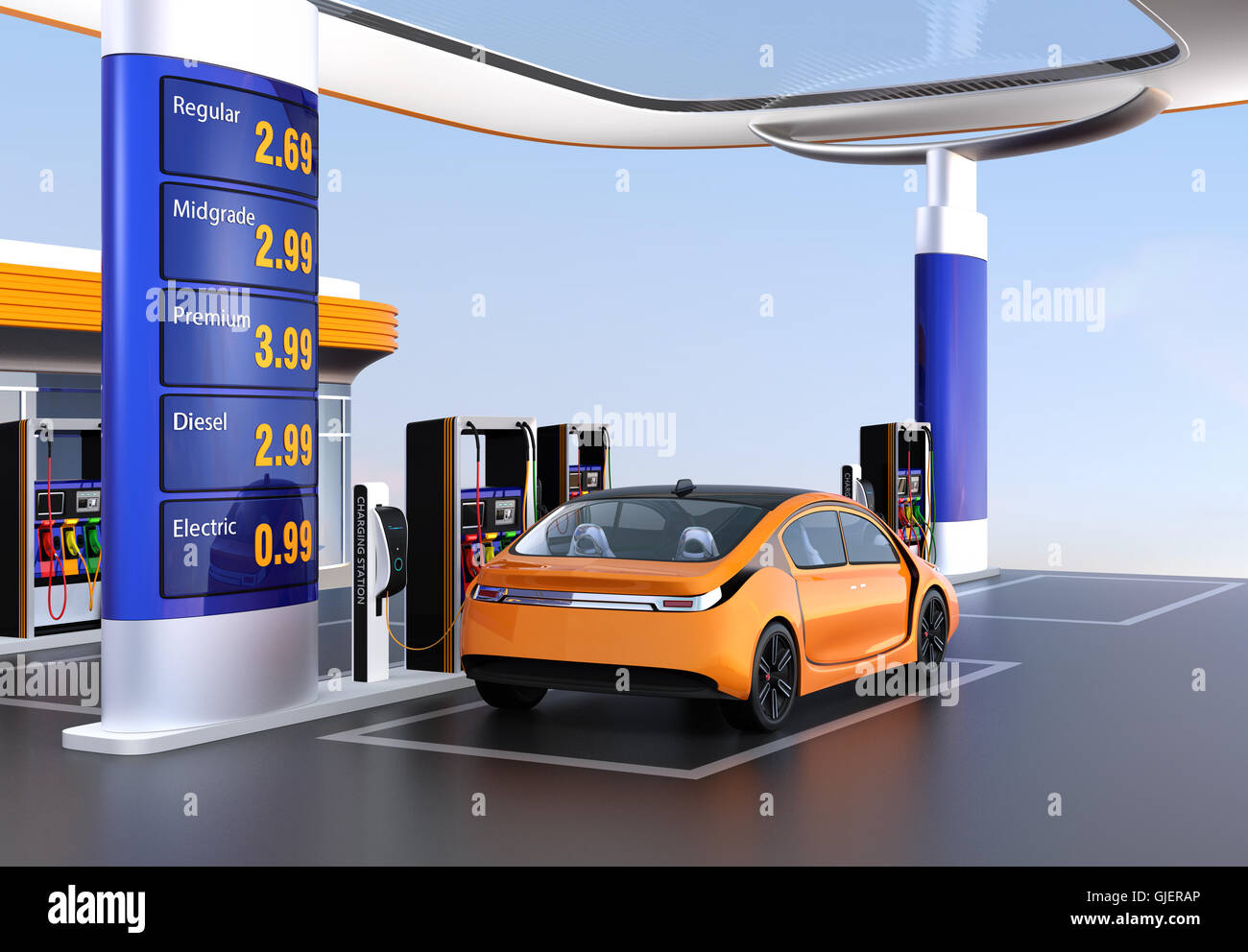 Service station ev charging hi res stock photography and images