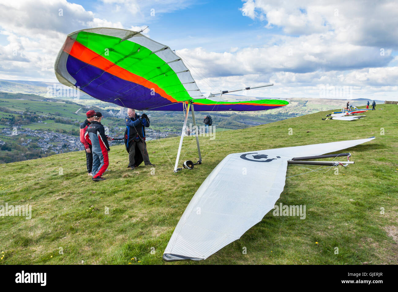 Hang gliding at Bradwell Edge, Derbyshire, Peak District, England, UK