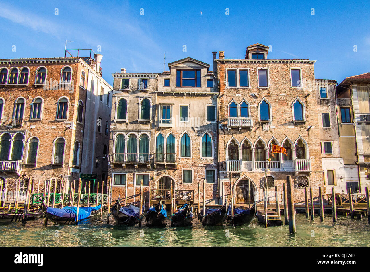 Properties along the Grand Canal, Venice, Veneto province, Italy. Stock Photo