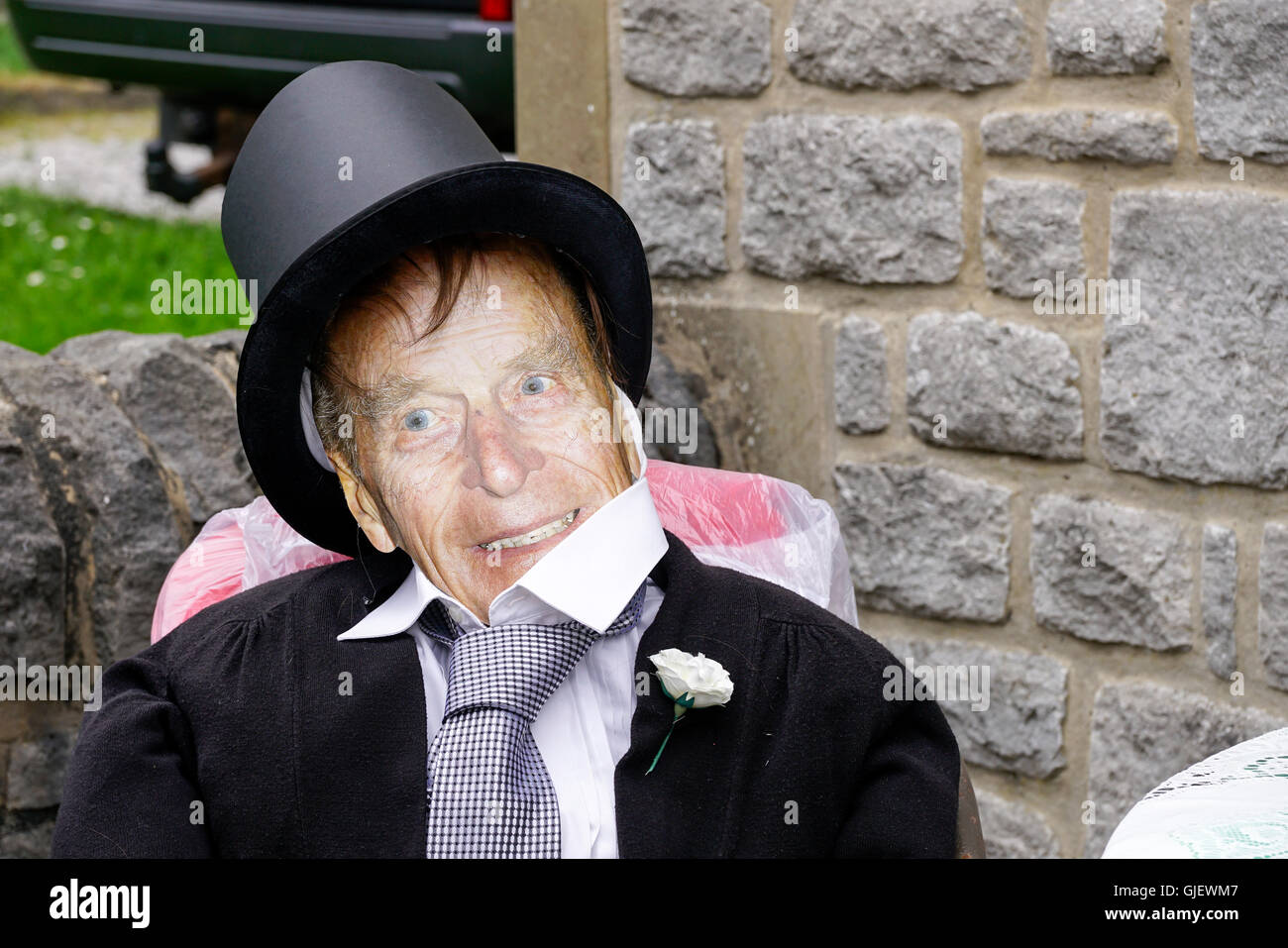 Doll dressed as Prince Philip  in Tideswell Peak district Derbyshire Stock Photo