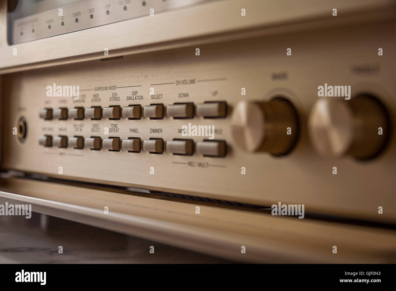 Control knobs of vintage AV amplifier Stock Photo Alamy