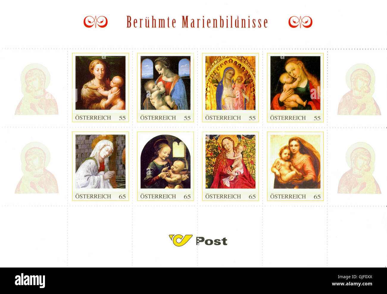 Österreichische Briefmarken Edition 8 Berühmte Marienbildnisse Stock Photo