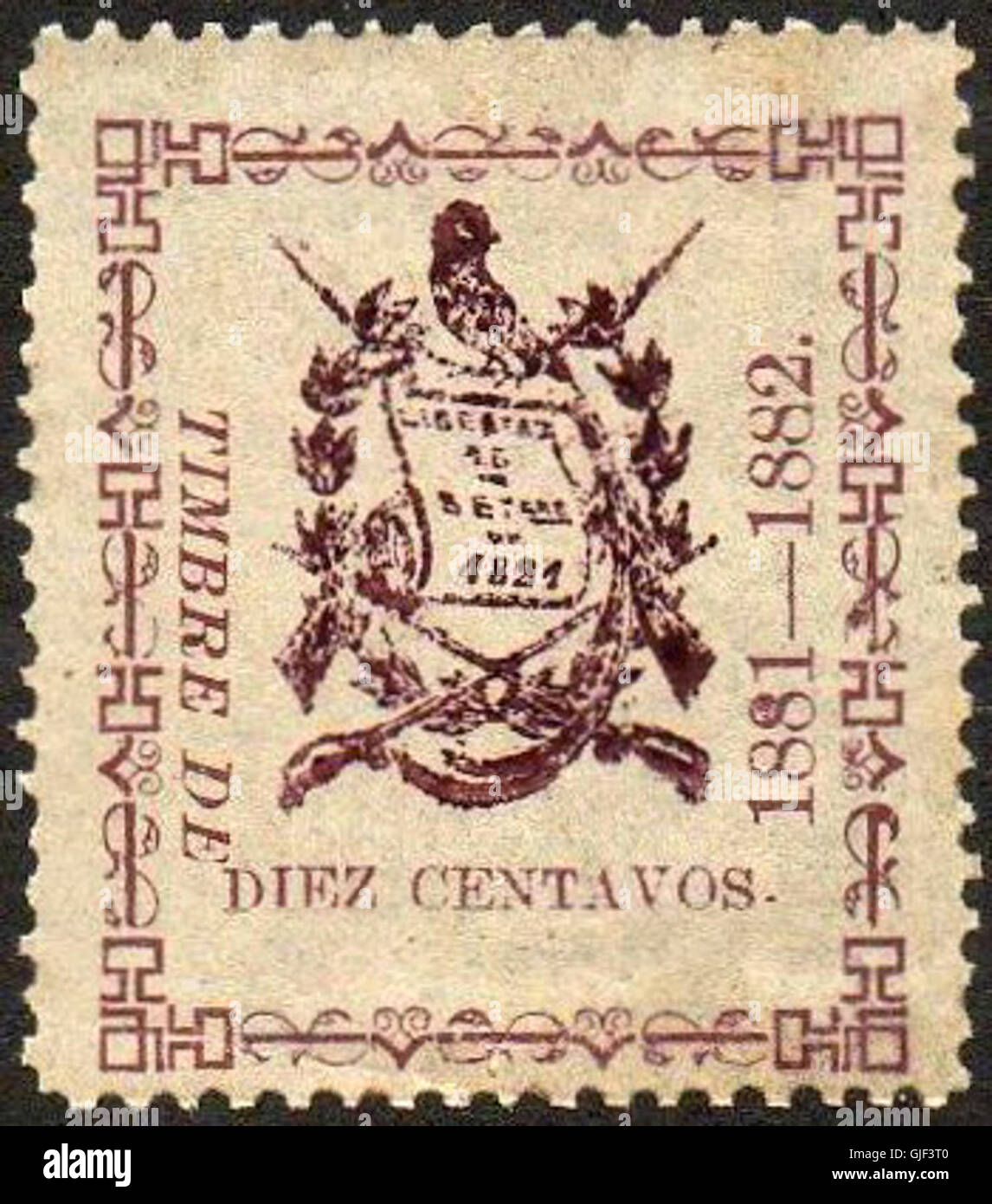 1881-82 Guatemala Revenue Stamp 10c Stock Photo