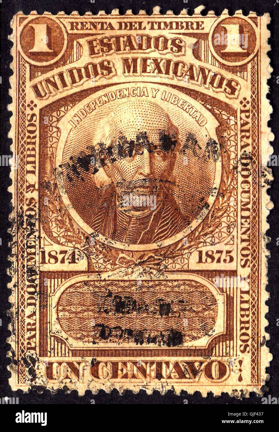 Mexican 1874-75 documentary revenue stamp Stock Photo